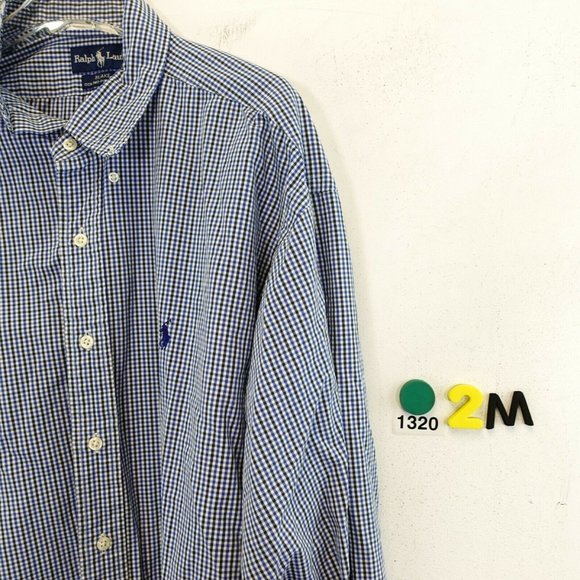 VINTAGE RALPH LAUREN MADE IN HONG KONG‎ Men's Blue Dress Shirt LARGE Button Down - Picture 4 of 8